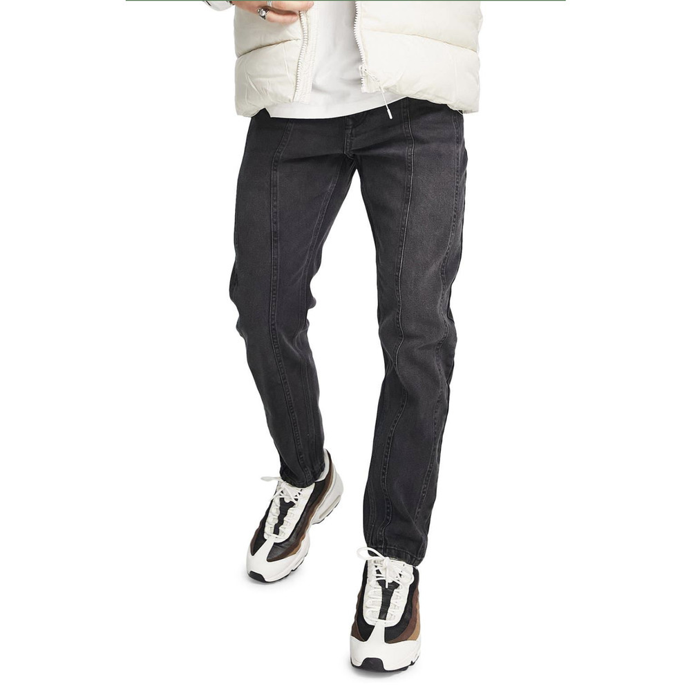 Topman Tapered front seam jeans in washed black